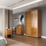 Quarto Solteiro Com Guarda-roupa 2 Portas De Correr, Cômoda E 1 Mesa De Cabeceira Thales Nature