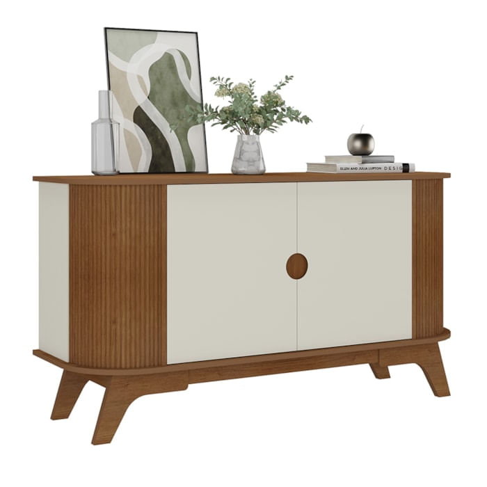 Buffet Aparador Curvo 2 Portas 140 Cm Cinamomo Off White Arly