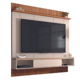Painel Para Tv Até 65 Polegadas Ripado Impressão 3d Com Nicho Viena Madeirado / Off White Caemmun