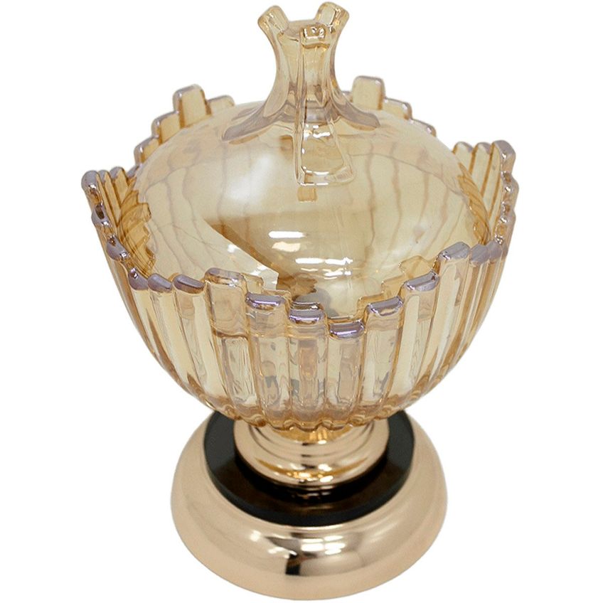 Bomboniere Decorativo Em Bronze Luxo De Vidro Com Tampa 25cm - imagem 2