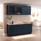 Cozinha Compacta 4 Peças 6 Portas 3 Gavetas 1 Tampo Sevilha Azul Órion