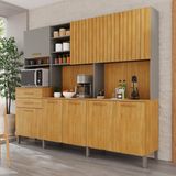 Cozinha Compacta 9 Portas 2 Gavetas Louvre Cinamomo / Cinza Acetinado