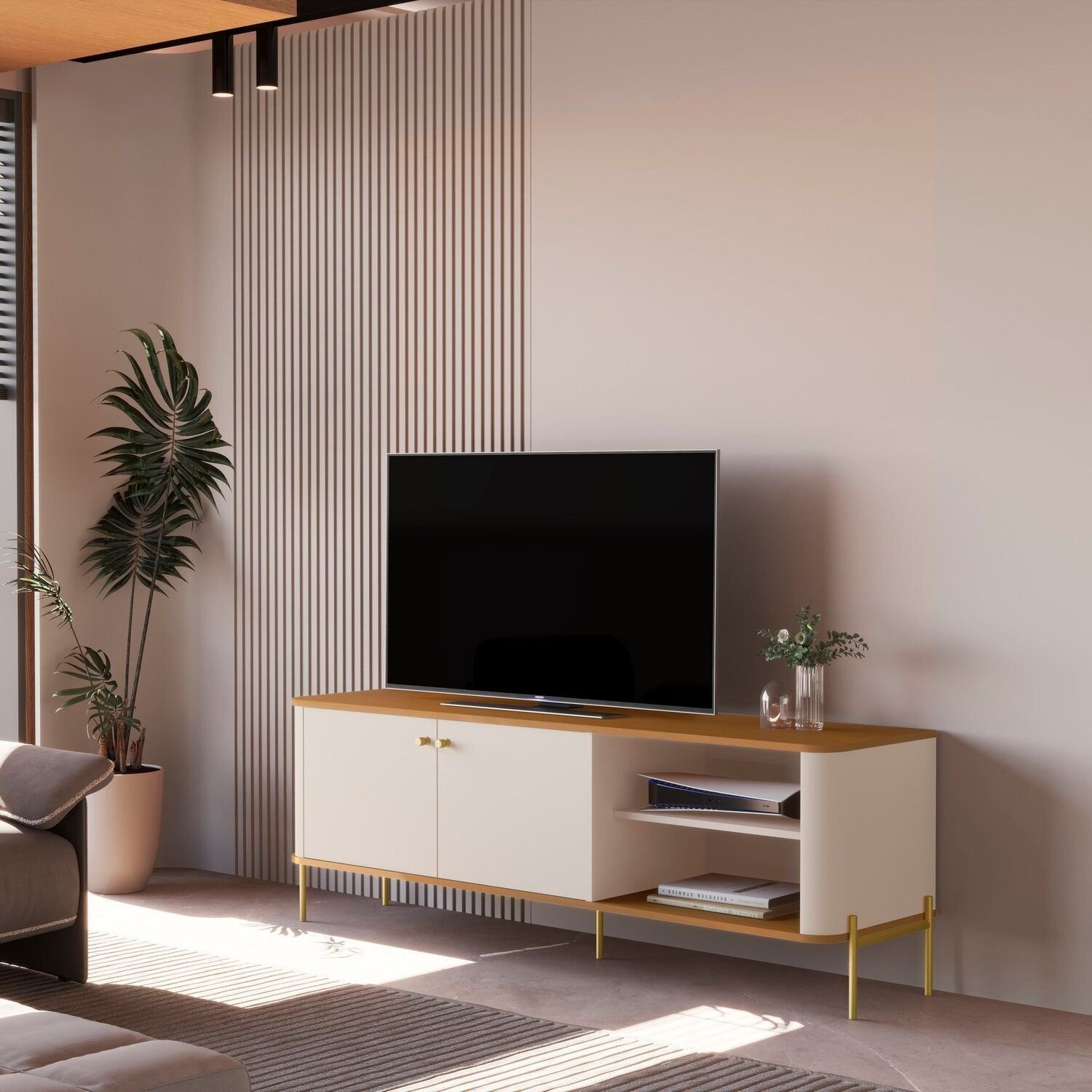 Rack Para Tv Até 60 Polegadas Tucupí Off White/nature/dourado