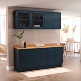 Cozinha Compacta 4 Peças 6 Portas 3 Gavetas Com Tampo Sevilha Azul Órion