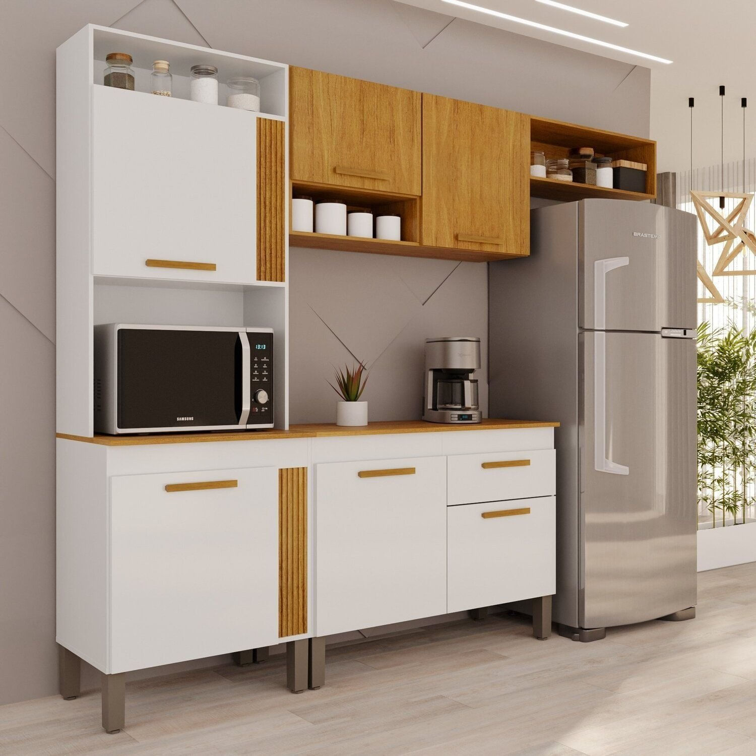 Cozinha 4 Peças 6 Portas 1 Gaveta Lisse Branco Acetinado/cinamomo