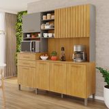 Cozinha Compacta 7 Portas 2 Gavetas Lagos Cinamomo / Cinza Acetinado