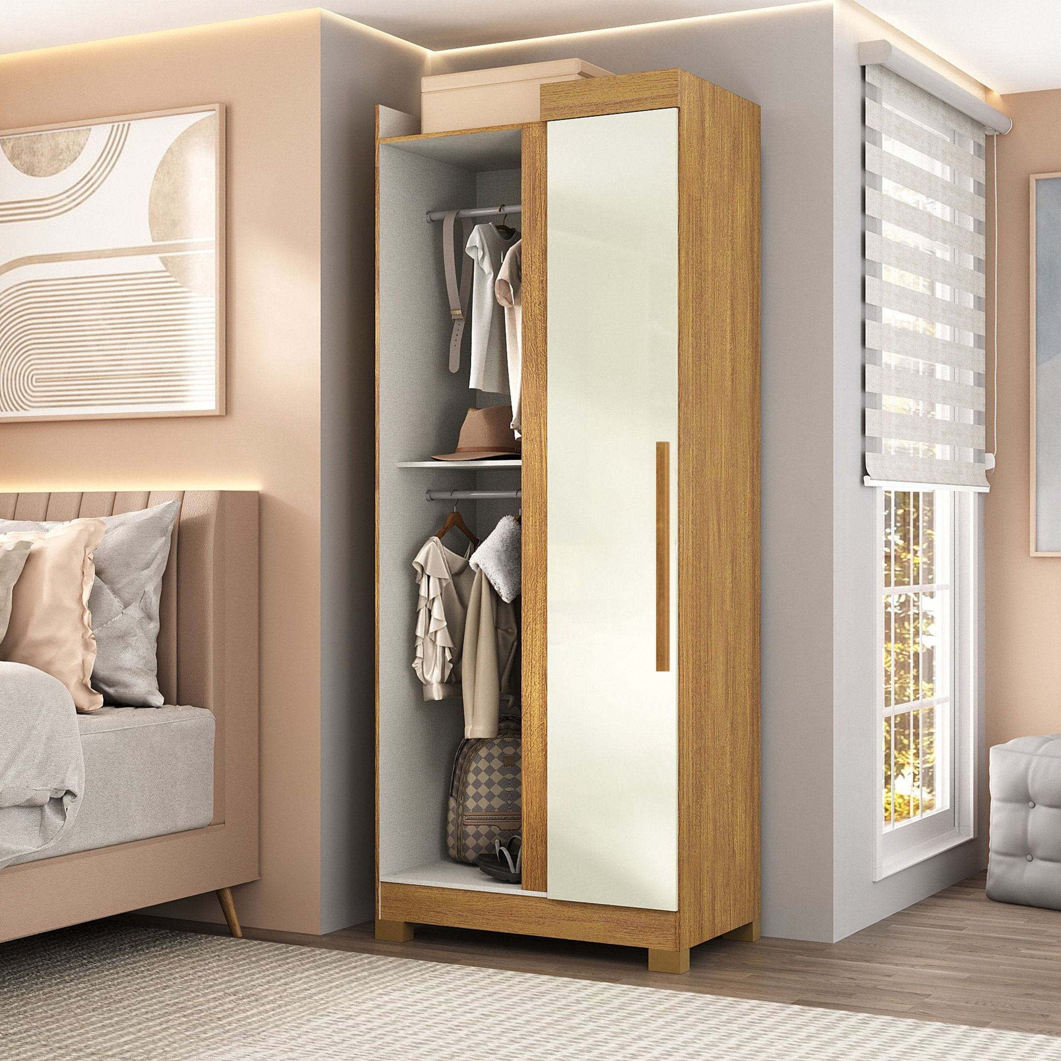 Guarda-roupa Canto Reto Paris Com Pés Espresso Móveis Cinamomo/off White