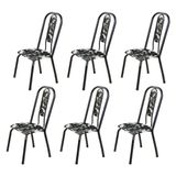 Kit Com 06 Cadeiras Para Sala De Jantar Fortaleza Floral Preto / Preto