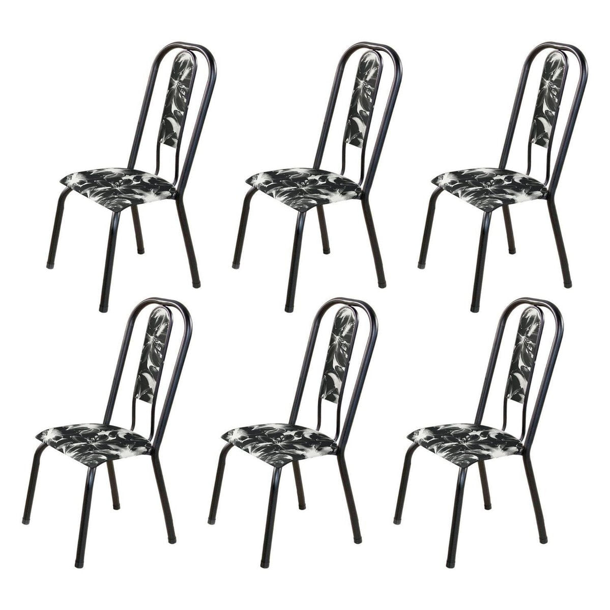 Kit Com 06 Cadeiras Para Sala De Jantar Fortaleza Floral Preto / Preto