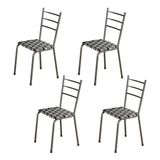 Kit Com 04 Cadeiras 105x50cm Maceió Mosaico Branco E Preto / Prata Martelado