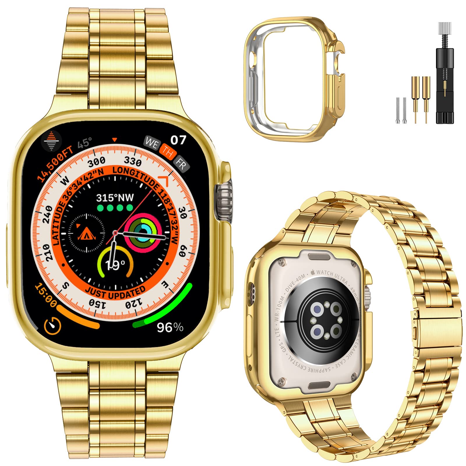 Pulseira De Relógio Miohhr Em Aço Inoxidável Sólido 316l Para Apple 49mm