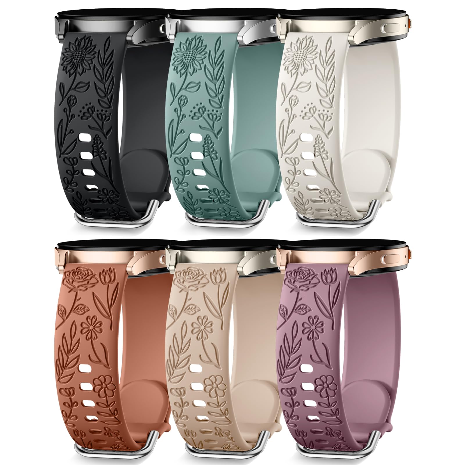 Pulseiras De Relógio Snblk Floral Gravado Em Silicone Para Samsung 40-44mm