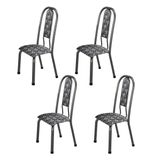 Kit Com 04 Cadeiras Para De Sala De Jantar Fortaleza Mosaico Branco E Preto / Prata Martelado