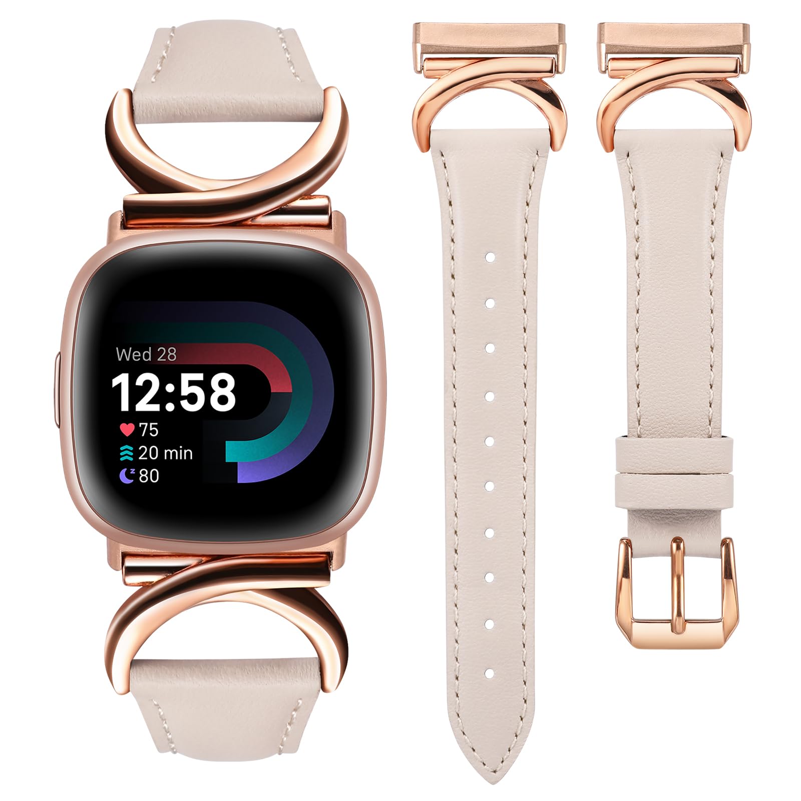 Pulseira De Relógio Minyee Leather Compatível Com Fitbit Versa 4/3/sense