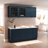 Cozinha Compacta 4 Peças 6 Portas 3 Gavetas Com Tampo Sevilha Azul Órion
