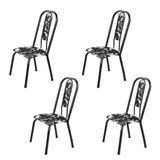 Kit Com 04 Cadeiras Para Sala De Jantar Fortaleza Floral Preto / Preto