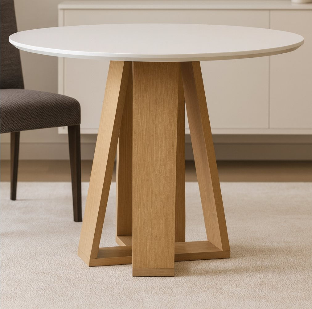 Mesa Redonda 90cm X 81,5cm Moderno Mel/off White