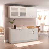 Cozinha Compacta 4 Peças 6 Portas 3 Gavetas 1 Tampo Sevilha Branco Artico