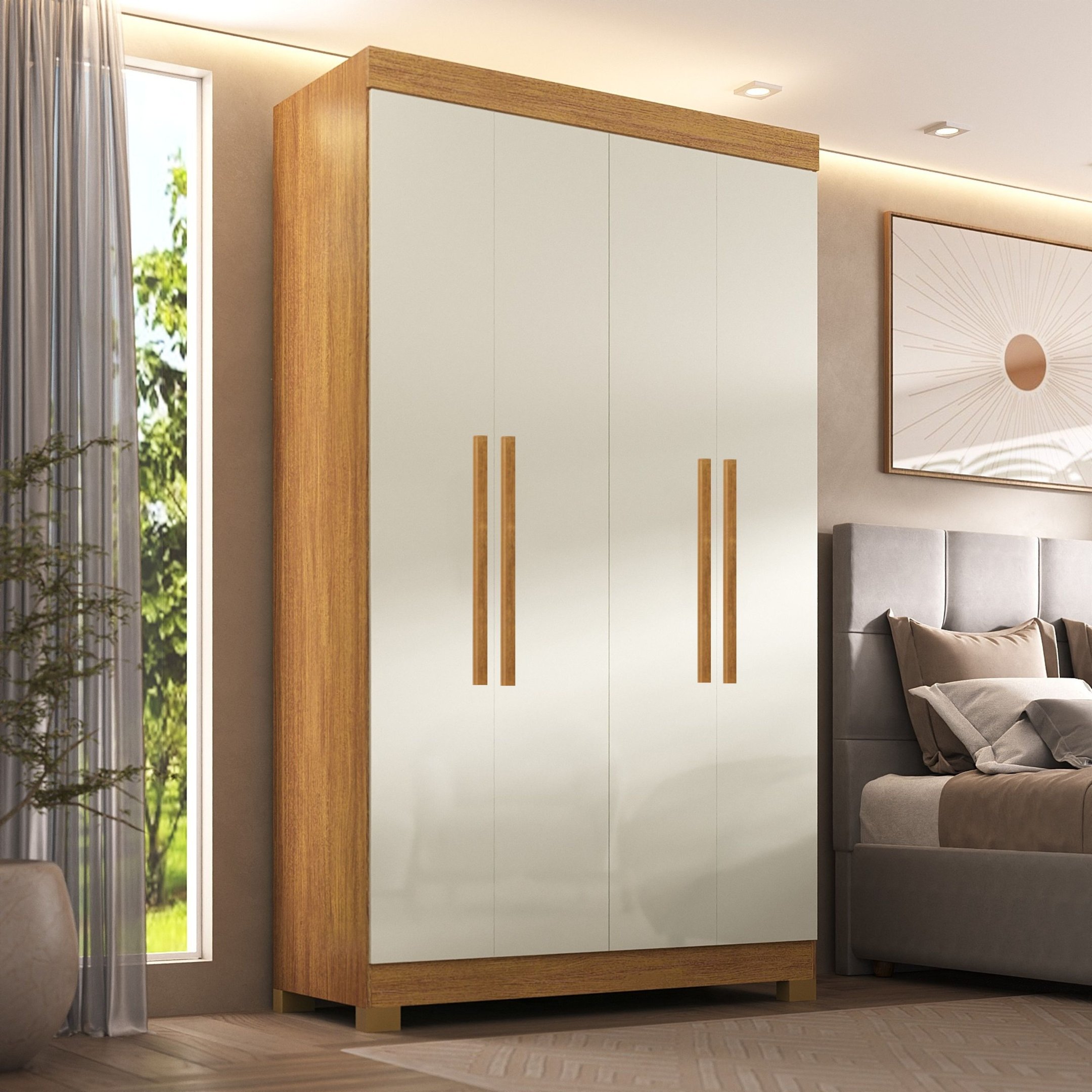 Guarda-roupa 4 Portas Mdp Paris Cinamono/off White