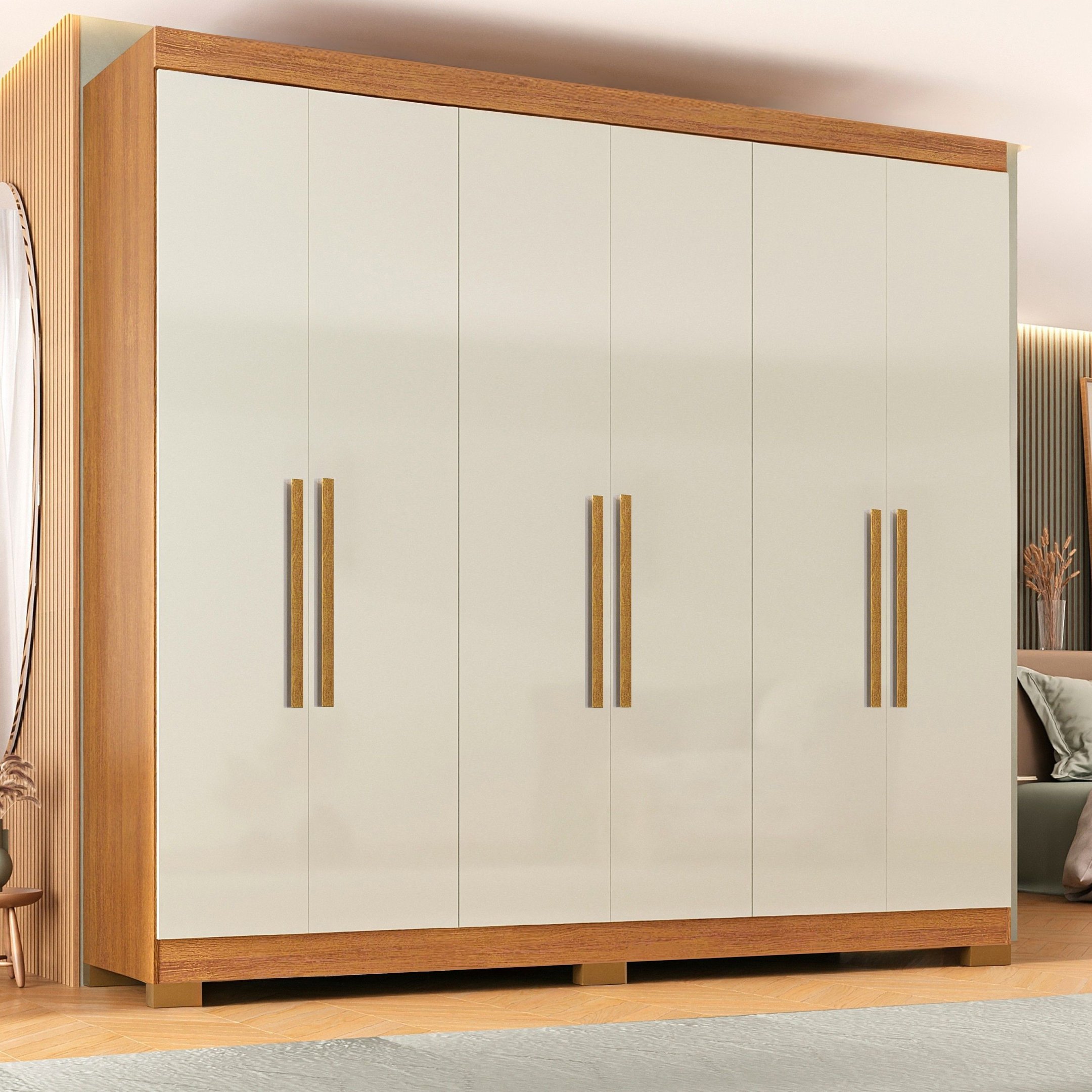 Guarda-roupa Paris 6 Portas Mdp Com Pés Cinamomo/off White