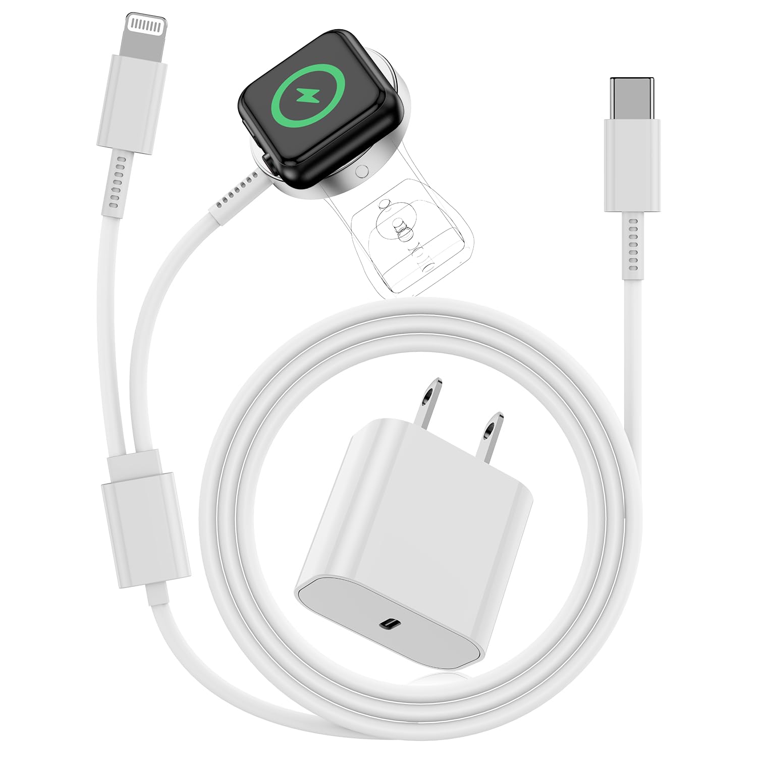 Carregador Magnético Kitminun 2 Em 1 Usb C Para Apple Watch E Iphone
