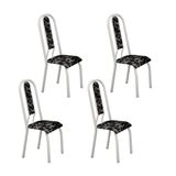 Kit Com 04 Cadeiras 105cm X 50cm X 41cm Fortaleza Floral Preto / Branco