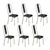 Kit Com 06 Cadeiras 105x50cm Fortaleza Floral Preto / Branco