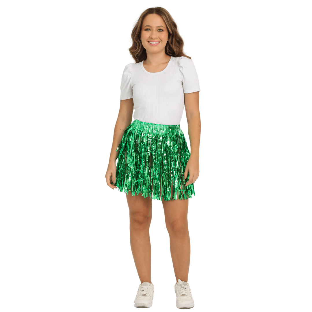 Saia De Carnaval Metalizada Colorida Fantasia Havaiana Adulto Verde