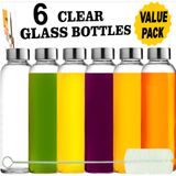 Garrafas De Água De Vidro Brieftons Clear 18 Onças 500 Ml, Pacote Com 6 Tampas