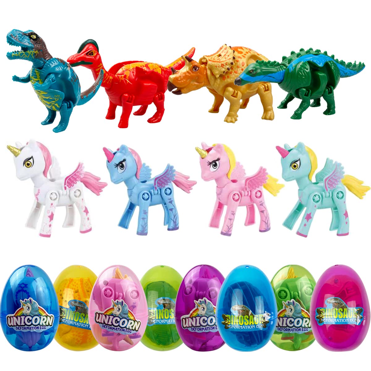 Pacote Com 8 Ovos De Páscoa Jumbo Deformation Anditoy Unicorn &amp; Dinosaur