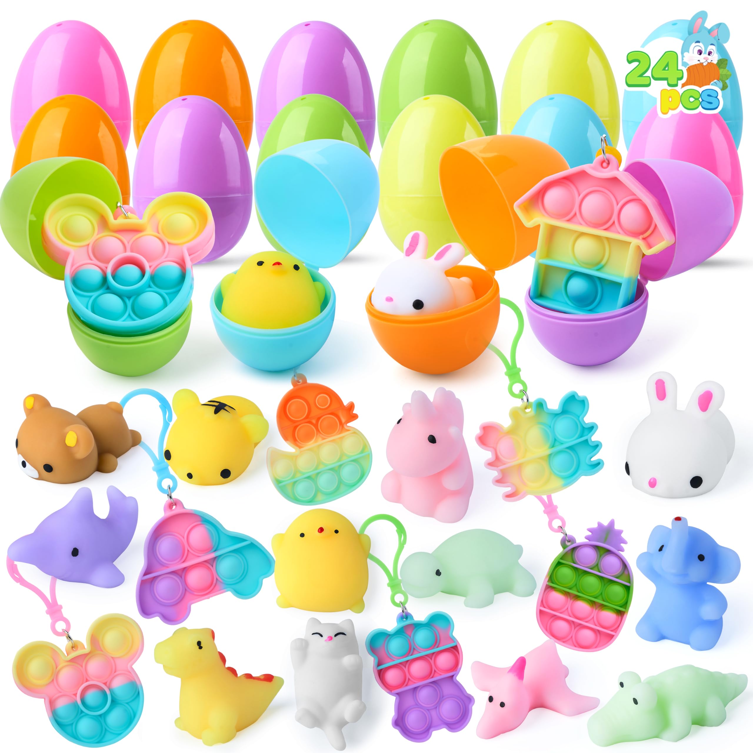 Ovos De Páscoa Pré-recheados Joyin, 24 Unidades Com Chaveiros Mochi E Bubble