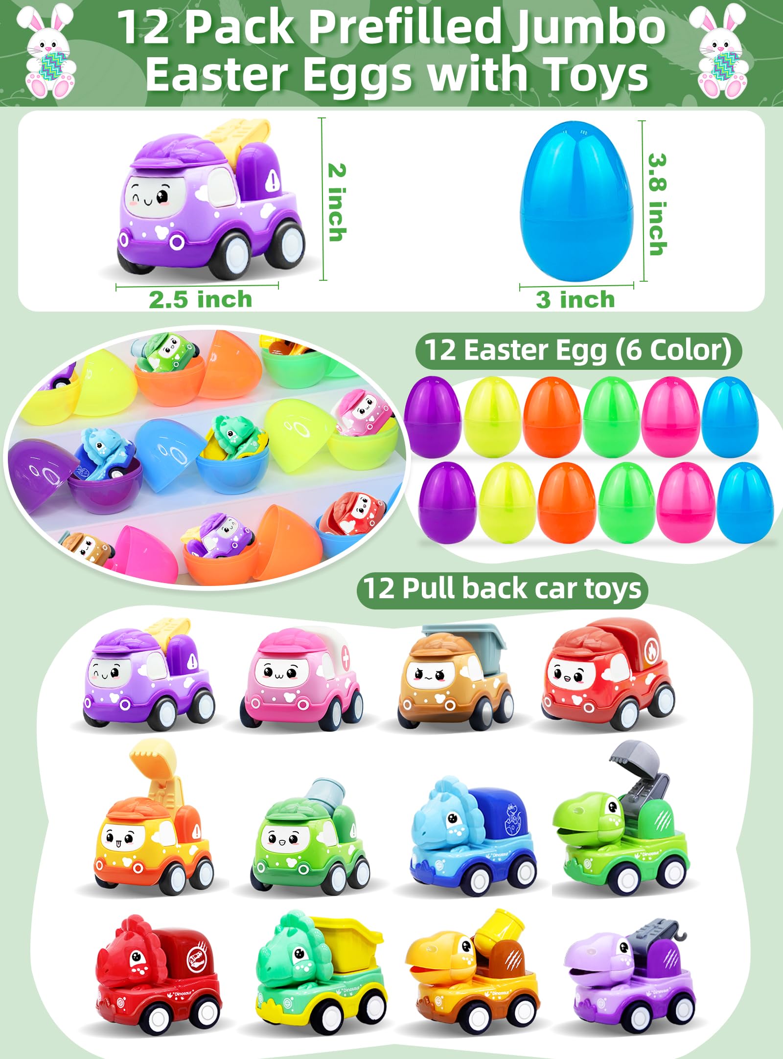 Ovos De Páscoa Jumbo Pré-preenchidos Com Carros Pull Back, Pacote Com ...