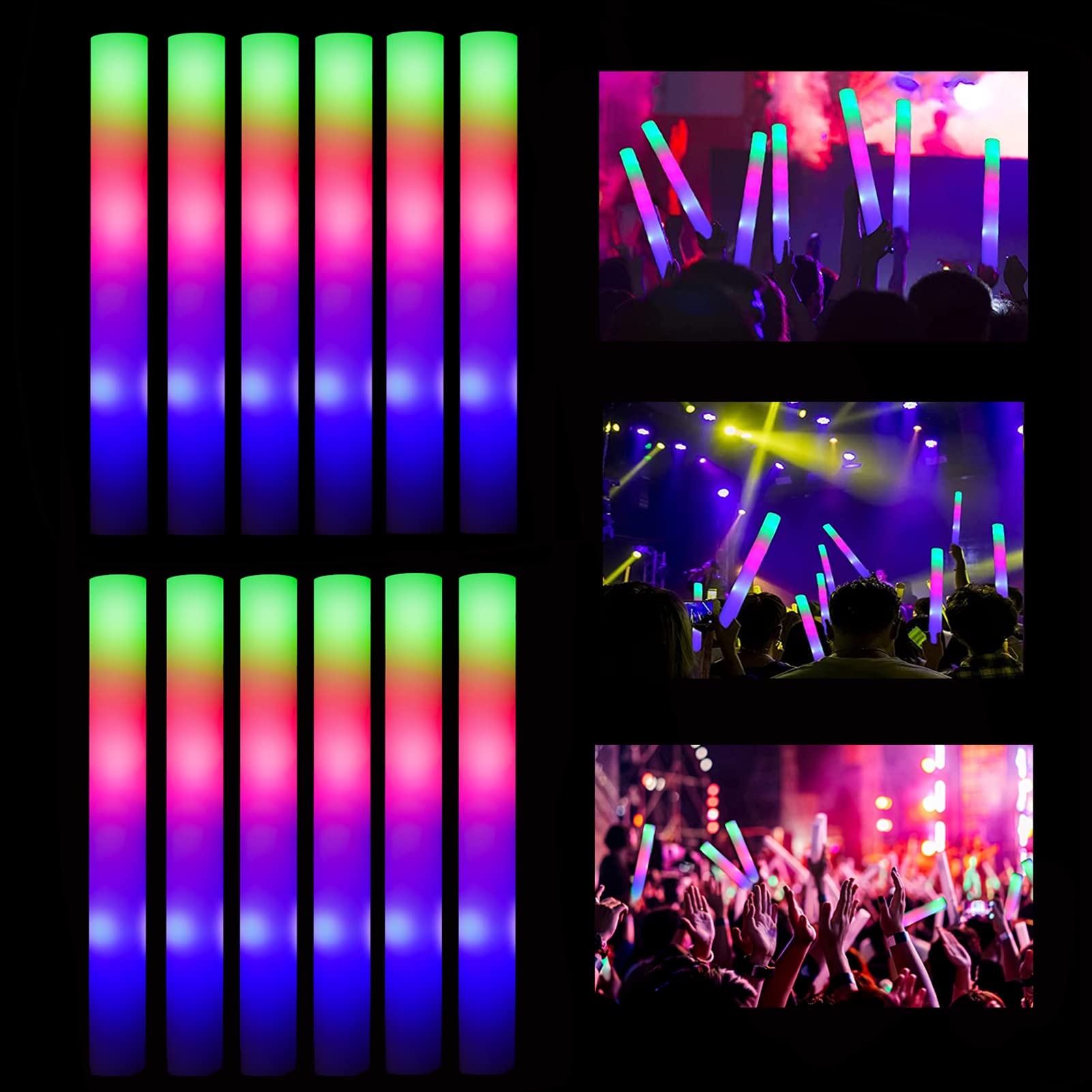 Bastões De Espuma Led Colorhome Glow Sticks Bulk 52 Unidades, 3 Modos