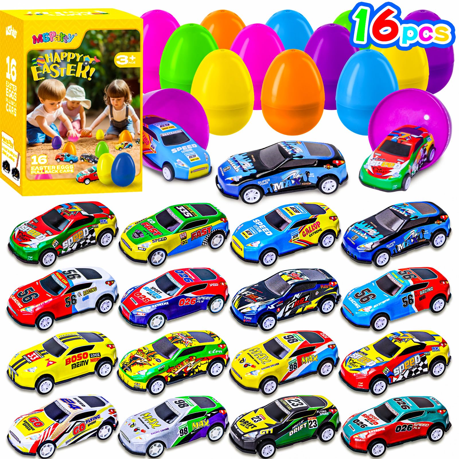Easter Egg Racer Mgparty Com Carros Pull Back, 16 Unidades Para Crianças