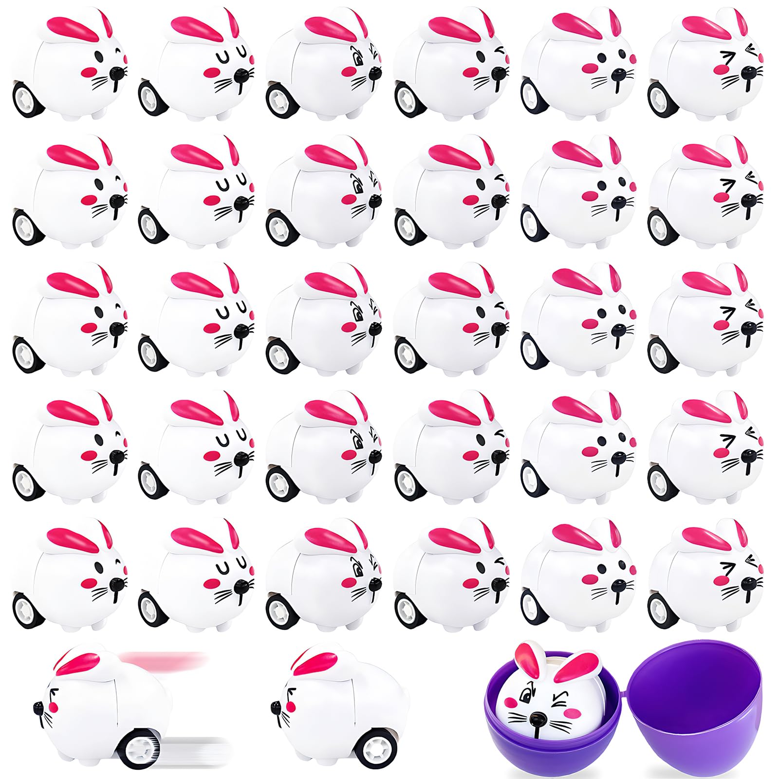 Toy Kuihaazi Easter Bunny Pull Back Cars, Pacote Com 30 Carros Para Crianças