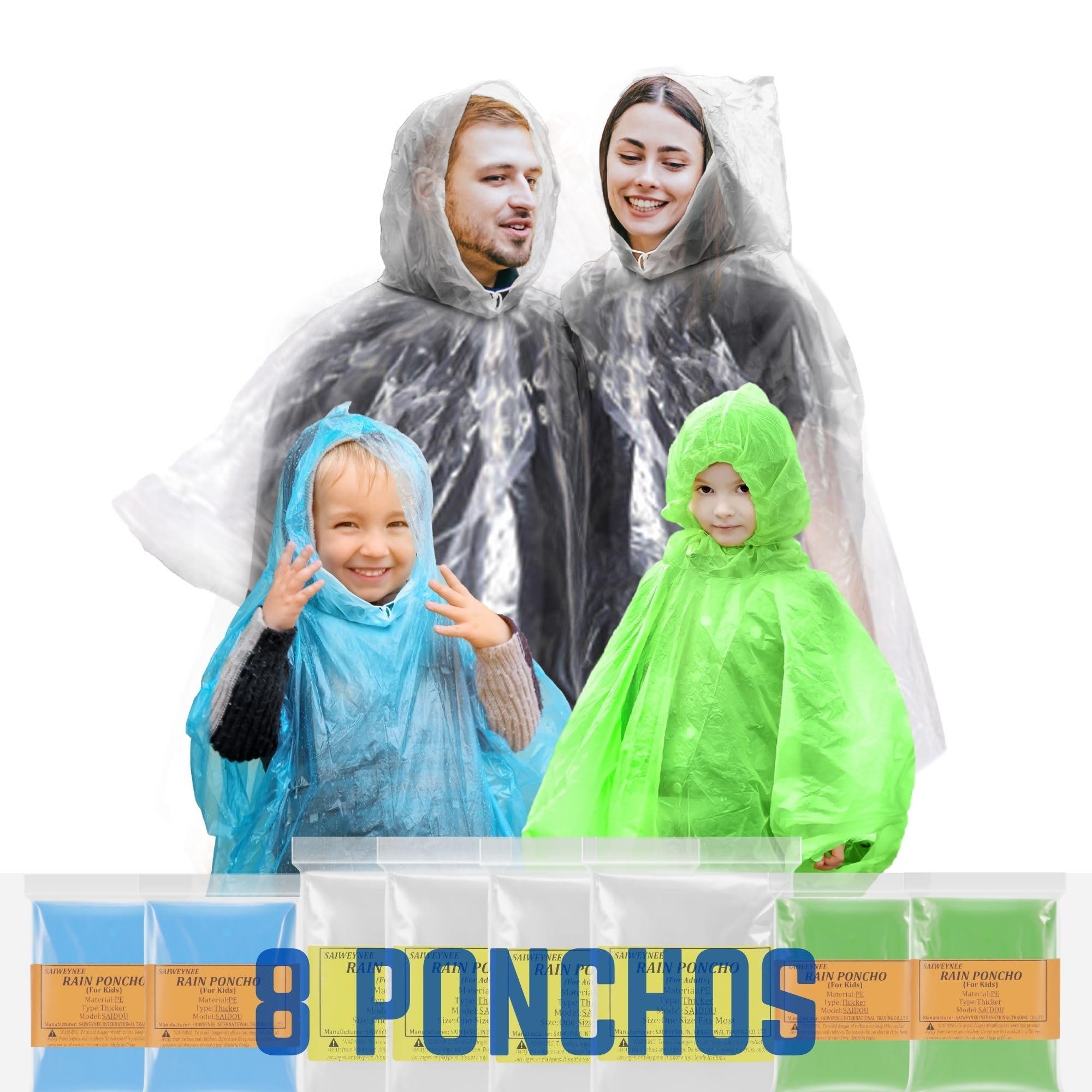 Ponchos De Chuva Saiweynee Descartáveis Para Crianças E Adultos X8