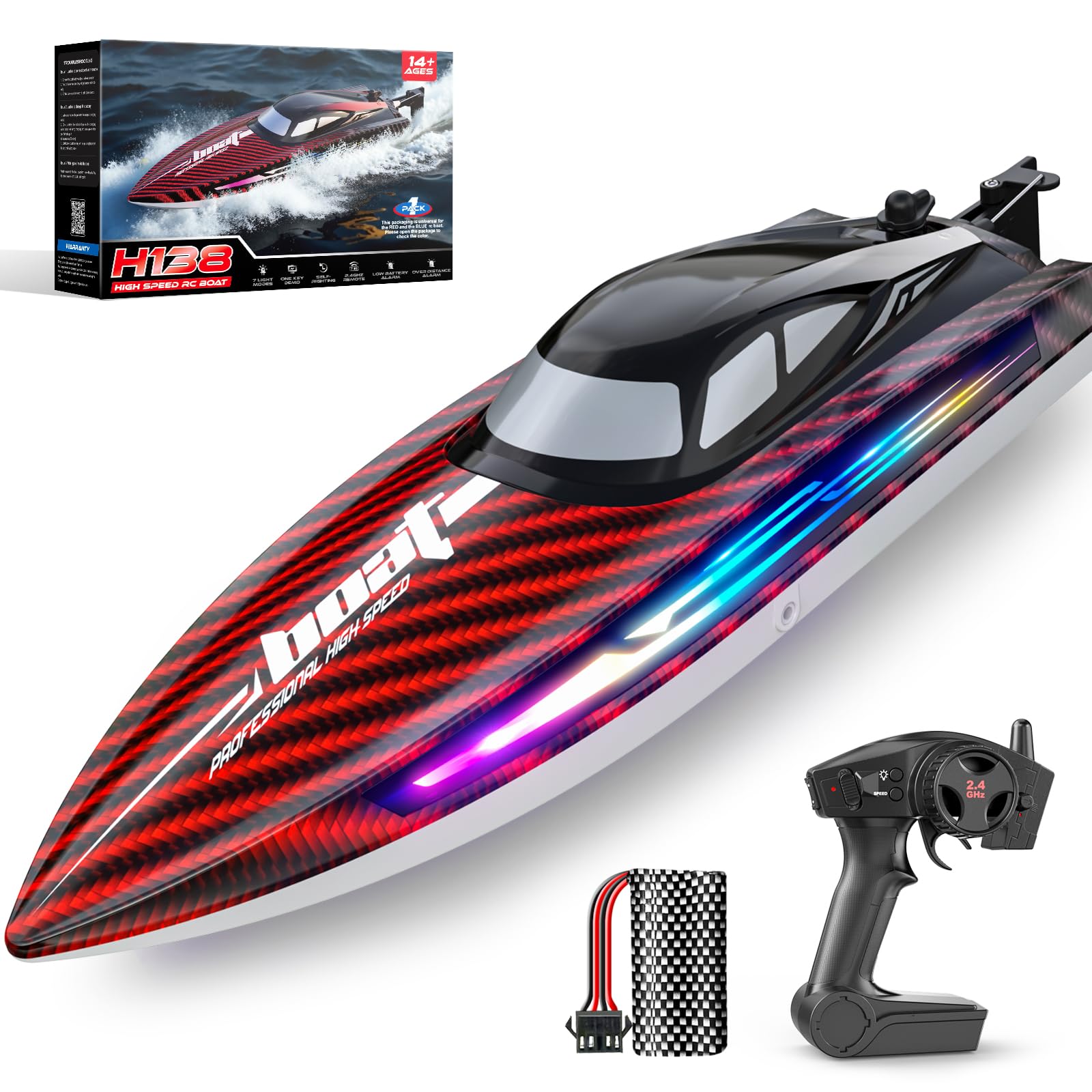 Rc Boat Jogpun 30kmh Com 7 Modos De Luz, Controle Remoto À Prova D'água
