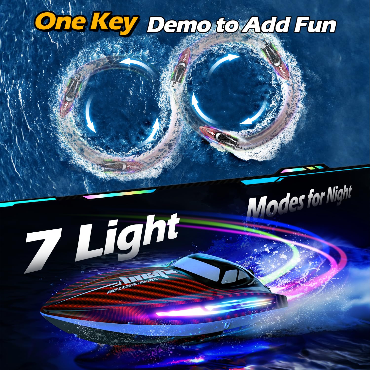 Rc Boat Jogpun 30kmh Com 7 Modos De Luz, Controle Remoto À Prova