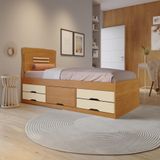 Cama Solteiro 5 Gavetas Com Puxador Embutido Alice Cinamomo/off White
