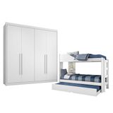 Conjunto Treliche Solteiro Indy E Guarda Roupa Casal 4 Portas 4 Gavetas Bergamo Branco