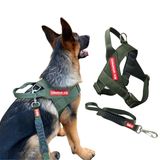 Peitoral Estriado Com Guia Para Cachorro - M - Verde Militar