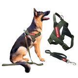 Peitoral Estriado Com Guia Para Cachorro - G - Verde Militar