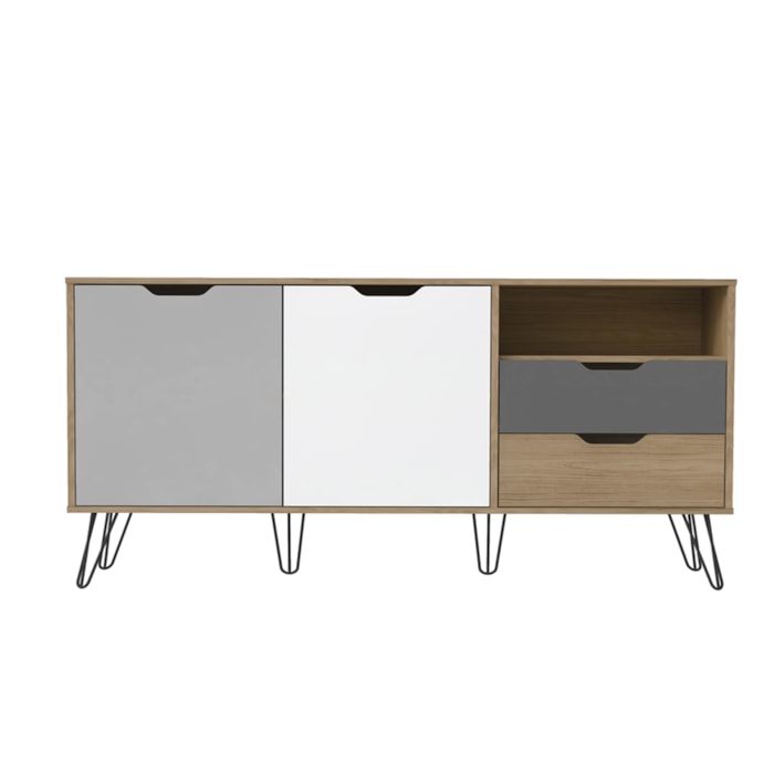 Buffet Aparador 2p 2g 140 Cm Carvalho Branco Grafite Prata Arly