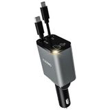 Carregador De Carro Flexino Retrátil 69w De Carregamento Rápido Usb-c Cinza