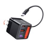 Bloco De Carregador Usb C De 65 W Com Cabo Retrátil Para Macbook, Etc