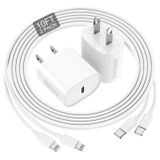 Carregador Deloni Para Iphone De 20 W Usb C, Carregamento Rápido, 3 M, Branco, Pacote Com 2 Unidades