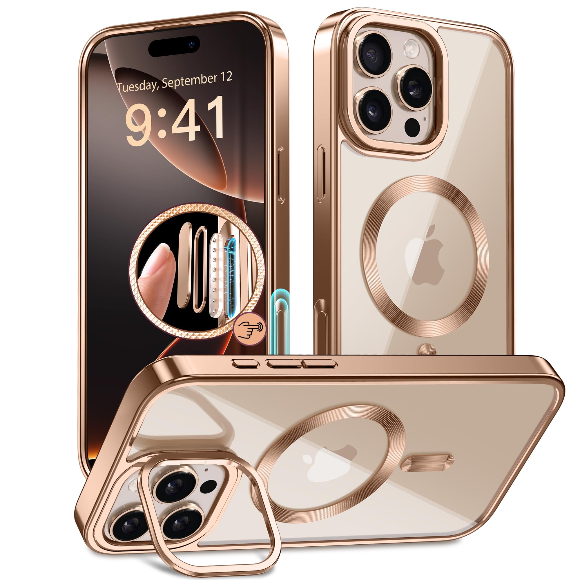 Capa De Telefone Golbinbox Magnetic Para Iphone 16 Pro 6,3" Em Ouro Rosa