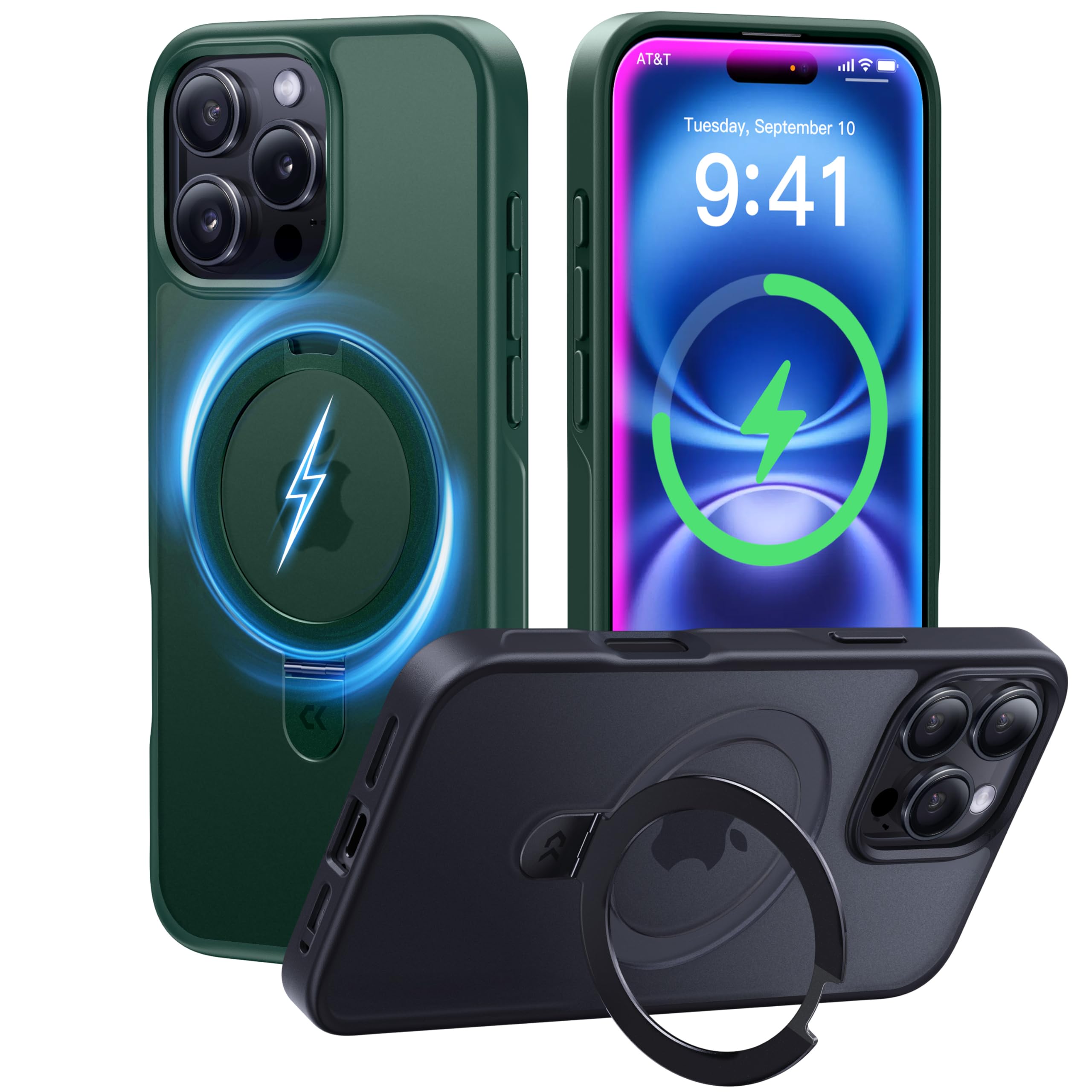 Capa De Telefone Casekoo Projetada Para Iphone 16 Pro Com Suporte Verde