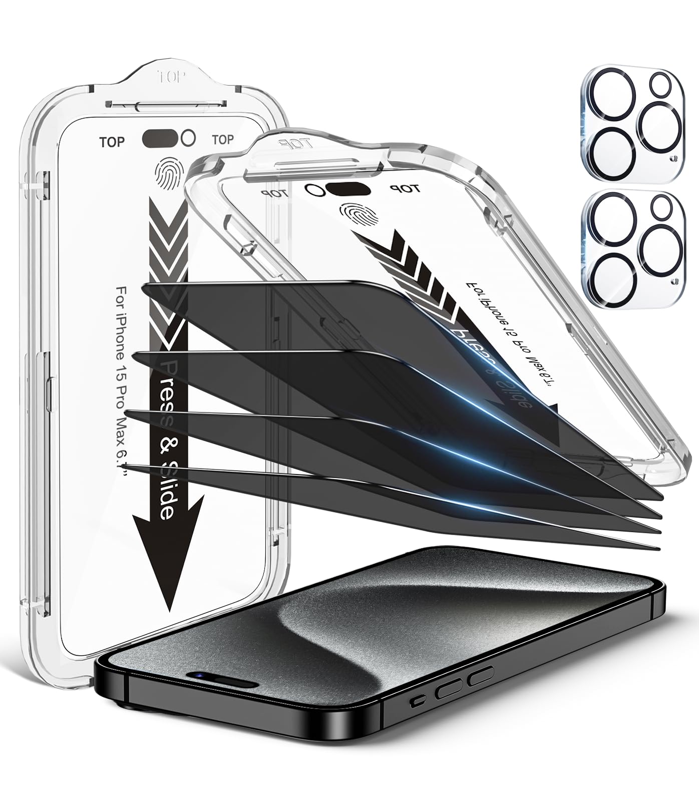 Protetor De Tela Ez-glaz, Pacote Com 4, Iphone 15 Pro Max Privacy