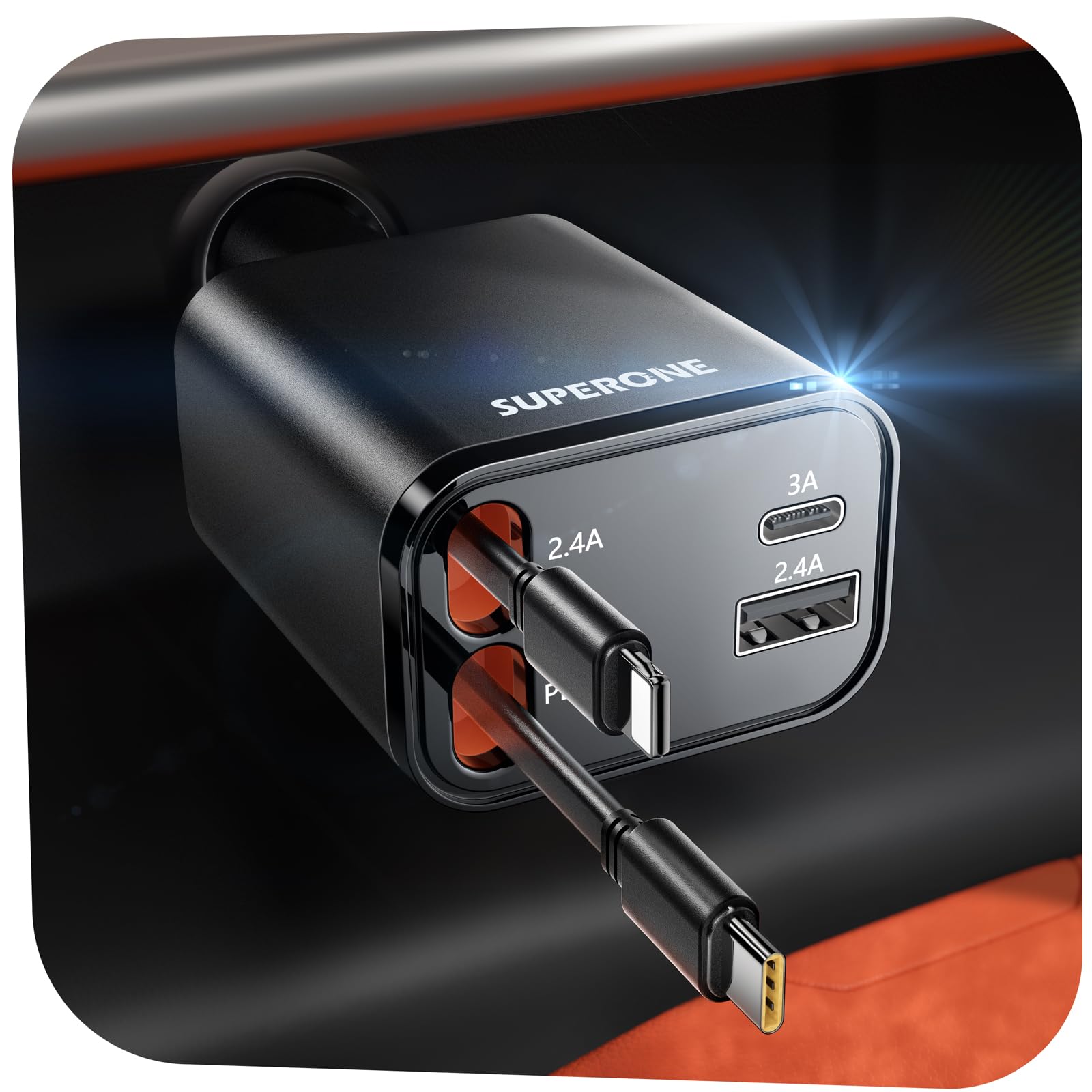 Carregador De Carro Retrátil Superone 69w Para Iphone E Samsung